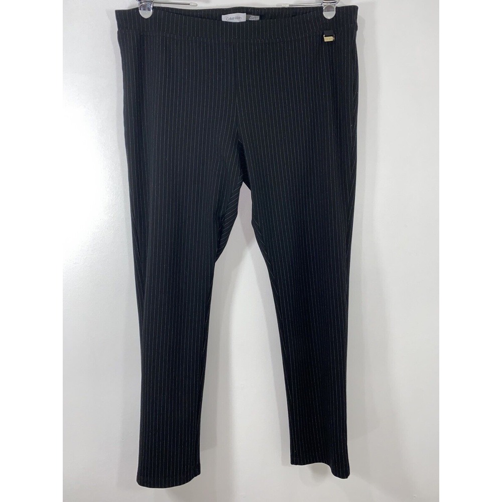Calvin Klein Women's Black Pin Stripped Pull On Slim Pants Size XL - Picture 3 of 8